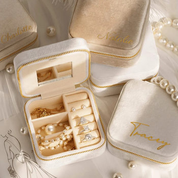 Cross-Border Hot-Selling Etsy Amazon Custom Gold-Stamped Velvet Jewelry Box Travel Storage Box