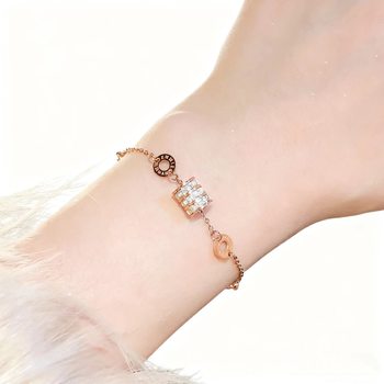 Retro Roman Small Waist Titanium Steel Bracelet for Girls, High-End Zircon Bestie Bracelet, Wholesale Bracelet, Bracelet Jewelry