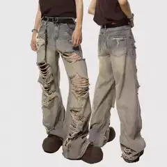 Vintage Casual Men's Jeans with Drape Effect, Spring and Autumn High Street American Style, Niche Versatile Retro Slimming Wide-Leg Pants