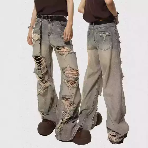 Vintage Casual Men's Jeans with Drape Effect, Spring and Autumn High Street American Style, Niche Versatile Retro Slimming Wide-Leg Pants