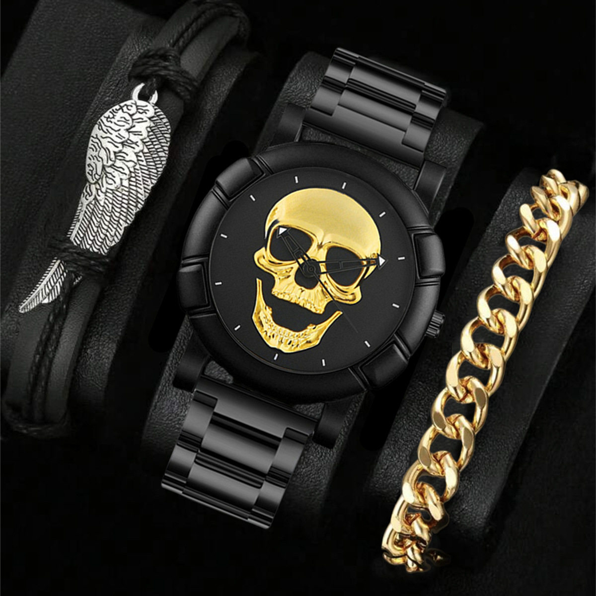 New fashion large dial cool skull trendy men's watch business dark wind cross-border quartz watch