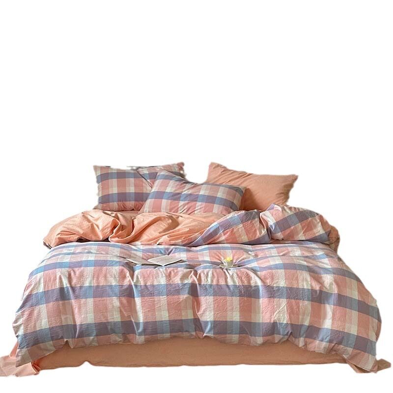 100% Pure Cotton Four-Piece Set, Yarn-Dyed, Washed Cotton Bedding Set, Single/Double Dormitory Three-Piece Bedding Set, Muji Style