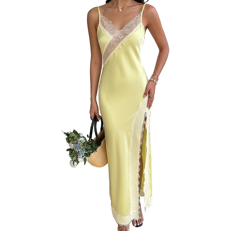 Satin Lace Cami Dress Soft Color Elegant Design Lightweight Fabric Perfect for Summer Events OEM Available