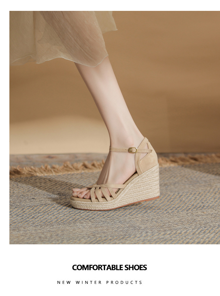 Sandal nữ gót xuồng đế cao 9cm quai mảnh hở mũi phong cách thanh lịch — Màu be, màu đen