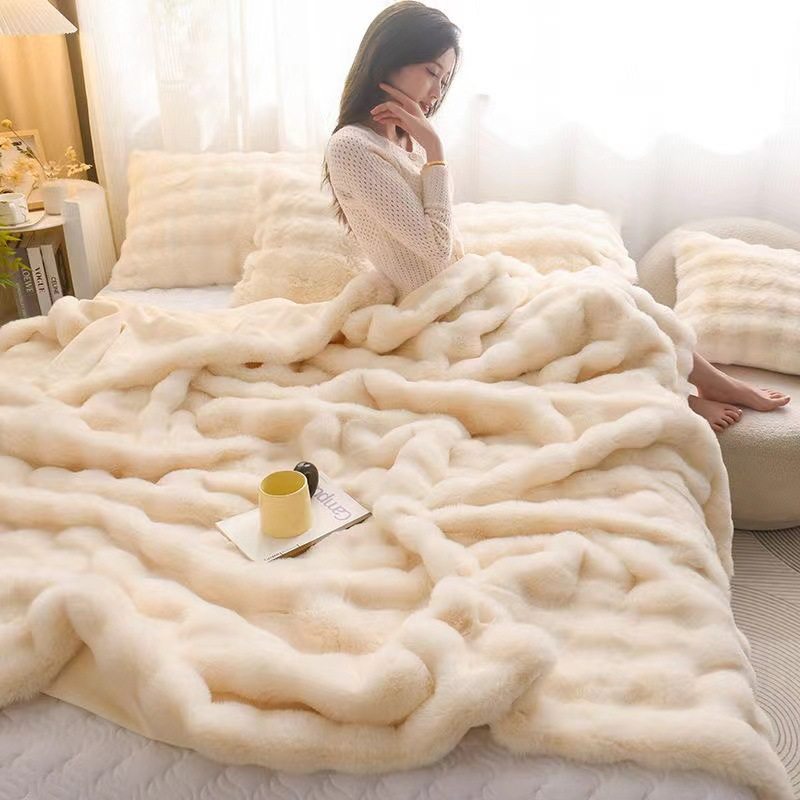 Light Luxury High-end Rabbit Plush Blanket Office Blanket Sofa Blanket Soft Warm Blanket Bedroom Nap Blanket
