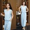 Fashion Suit for Women 2025 Summer New Style Slimming Ear-Hem Sleeveless Vest and Wide-Leg Pants Two-Piece Set