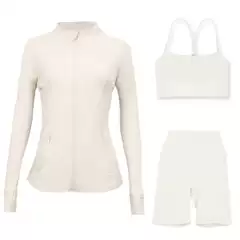 Lulu Df Stand Collar Jacket Y-Shaped Vest Five-Quarter Pants Three-Piece Suit Gold Zipper Sports Slim Yoga Wear