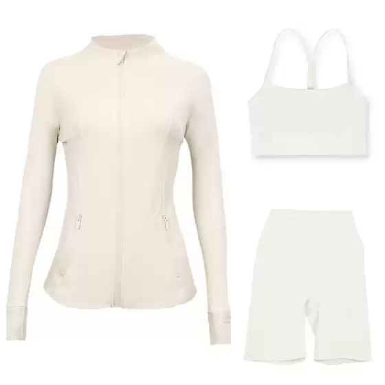 Lulu Df Stand Collar Jacket Y-Shaped Vest Five-Quarter Pants Three-Piece Suit Gold Zipper Sports Slim Yoga Wear