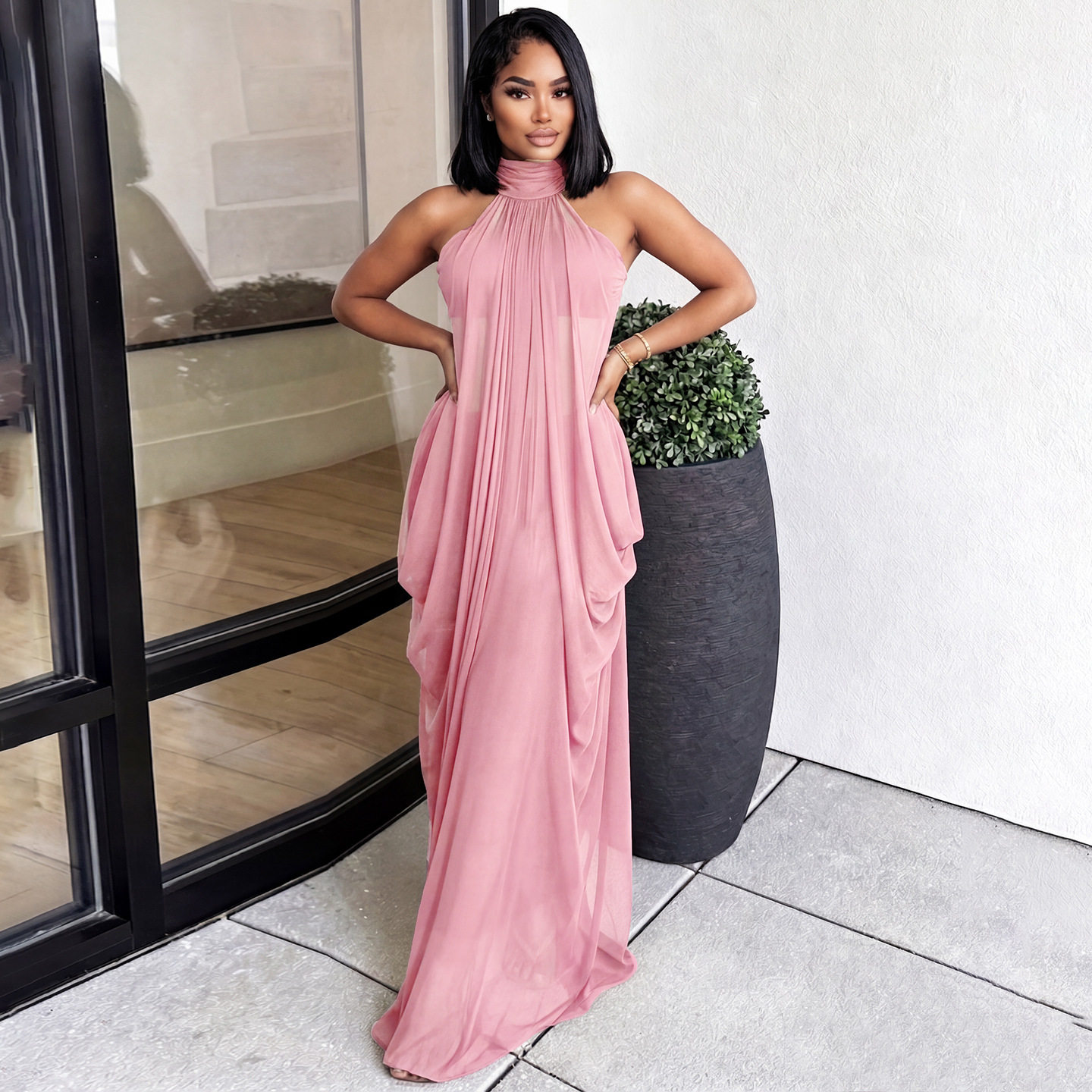 Summer Womens Fashion Set Halter Neck Strapless Sheer Fabric Bodycon Skirt Perfect for Parties or Night Out