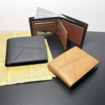 Cross-Border New Men's Short Multifunctional Wallet Solid Color Simple Portable Pocket Coin Purse Pu Leather Manufacturer