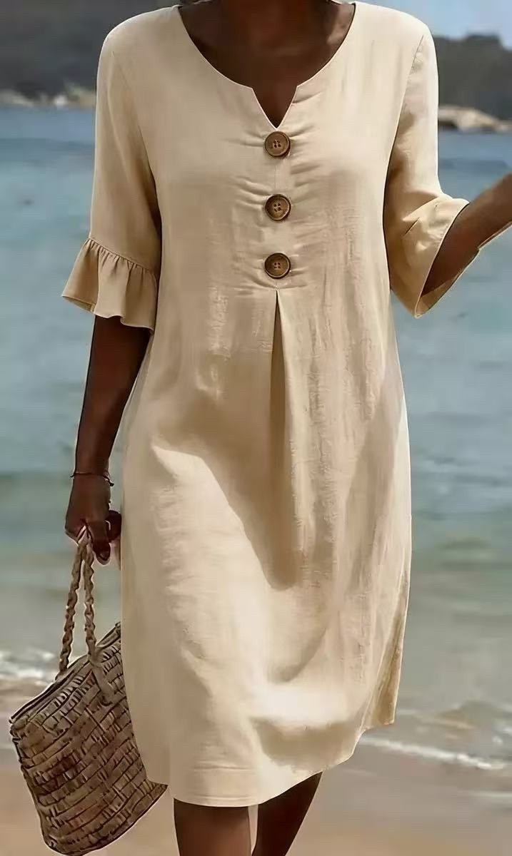Womens V Neck Ruffle Sleeve Dress Comfortable Elegant Design Summer Casual Wear Wholesale Available