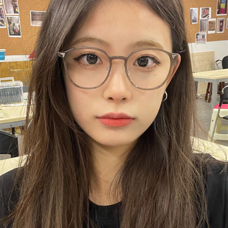 Miki ultra-light round frame glasses frame women's adjustable square round face anti-blue light plain milk tea color eyes 01247