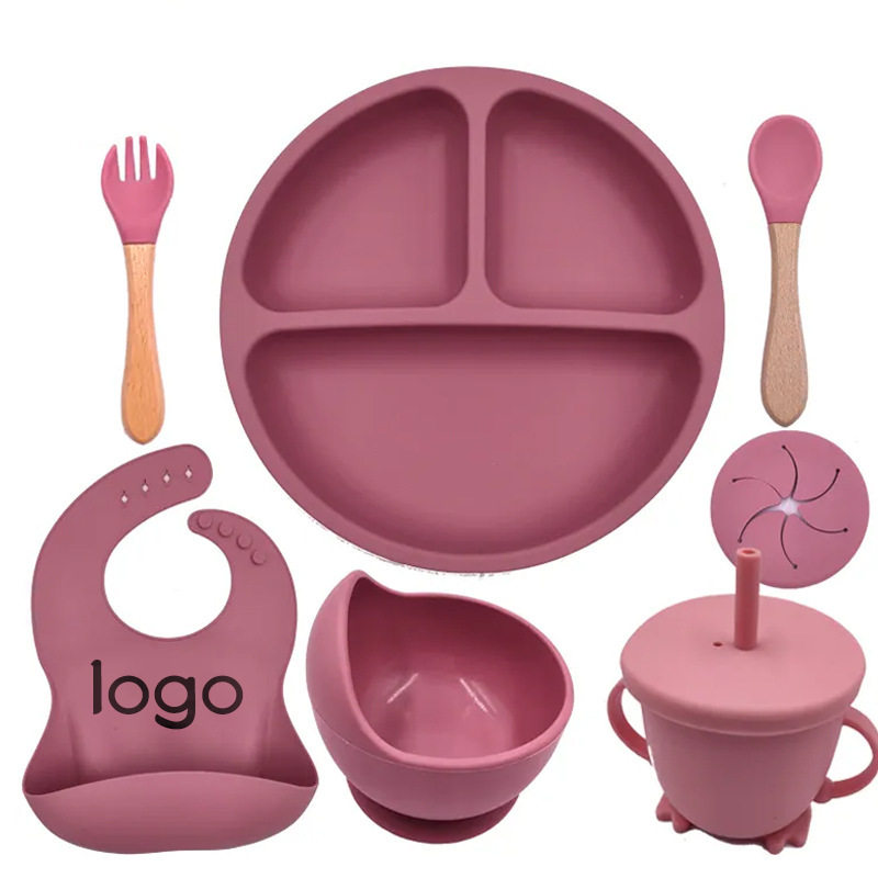 Cross-Border Hot-Selling Children's Tableware Baby Suction Cup Anti-Fall Plate Food-Grade Silicone Baby Bib Fork Spoon Plate