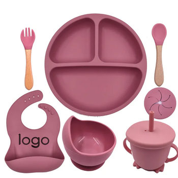 Cross-Border Hot-Selling Children's Tableware Baby Suction Cup Anti-Fall Plate Food-Grade Silicone Baby Bib Fork Spoon Plate