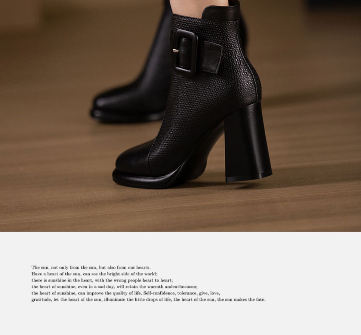 Boot nữ cổ thấp mũi tròn gót dày phong cách thanh lịch — màu đen, màu nâu
