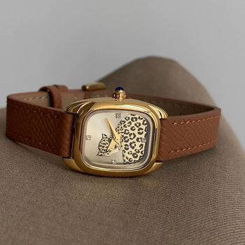Leopard Print Square Small Dial Maillard Brown Retro Niche High-End Temperament Women's Watch