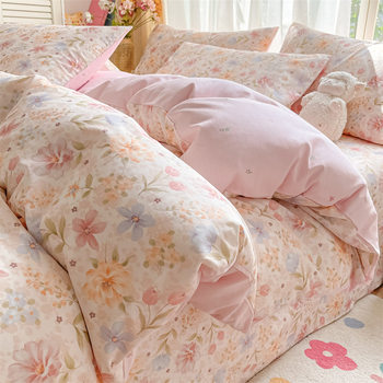 Ins Pure Cotton Bed Four-Piece Set 100% Cotton Bed Bed Sheets Quilt Cover Single and Double Printed Student Dormitory Three-Piece Set