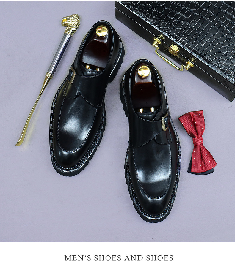 Giày monk strap nam da bò mũi tròn khóa thủ công — nâu, đen