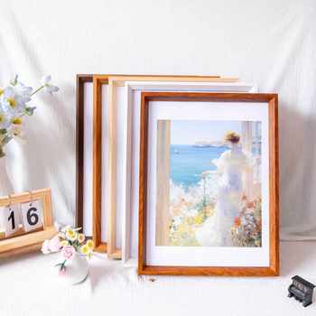 Minimalist Wooden Photo Frame Nordic Style Oil Painting Frame 4K Retro Pastoral Sketch Chinese Painting 16inch Framed A3 Puzzle Frame
