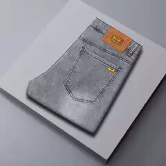 [Available in Cropped/Long Length] European High-End Light Gray Versatile Slim-Fit Straight-Leg Thin Jeans