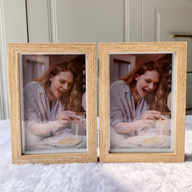 Creative One-piece Combination Folding Photo Frame Two-piece Wooden Photo Frame Photo Table Photo Frame Table Double-piece Photo Frame
