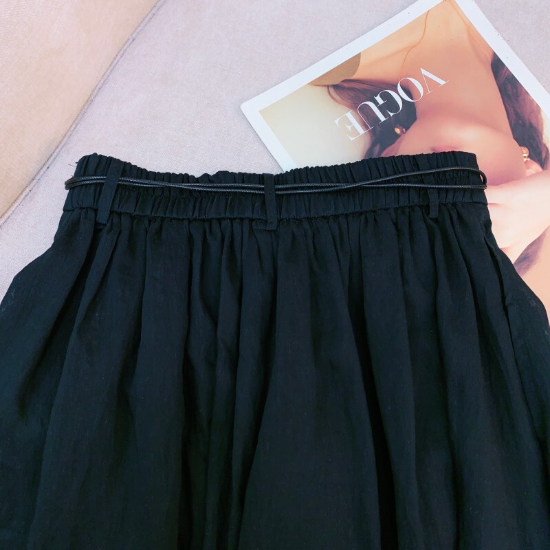 Quần váy nữ lưng cao dáng rộng phối dây buộc, chất liệu tencel thoáng mát — Đen tuyền, Màu trắng ngà
