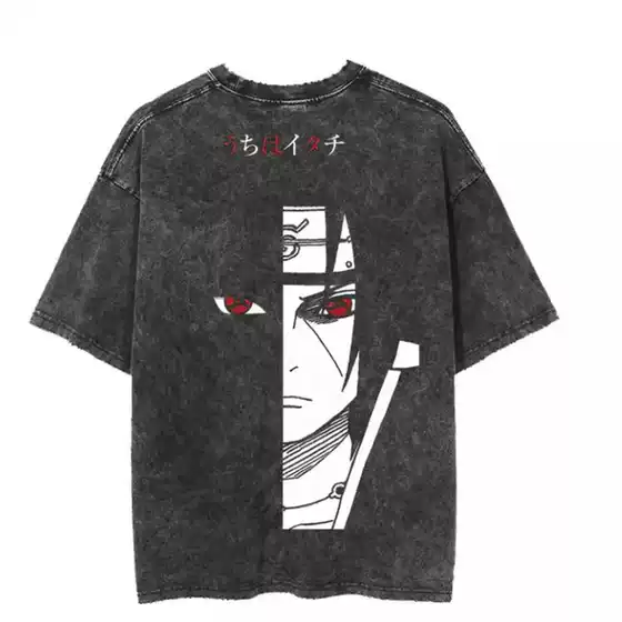 Relaxed Washed Streetwear Vintage Loose Casual Cotton T-Shirt with Retro Cartoon Anime Print