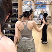 Spicy Girl Pure Desire Style Camisole with Chest Pads, Solid Color Tank Top, Versatile for Sports and Fitness, Women's Halter Ne