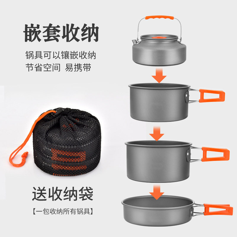 Outdoor Pot Portable Camping Cooking Pot Small Large Hanging Pan Frying Pan Kettle 3-5-7-12 Non-stick Pan suit