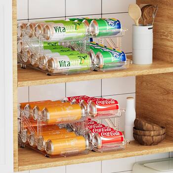 Retractable beverage storage artifact transparent double-layer automatic filling cans Coke canned refrigerator storage box