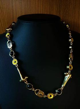 中古饰品vintage 恶魔之眼欧美搞怪五官眼睛鼻子嘴项链耳环坠套装