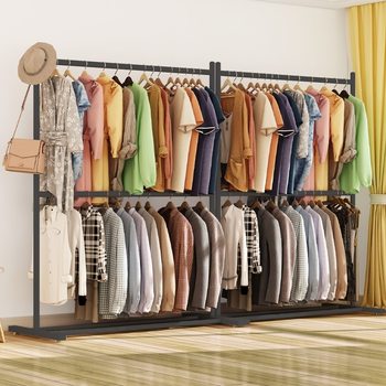 Double-layer Drying Rack Floor-standing Wardrobe Household Bedroom Hanger Dormitory Storage Drying Rack Simple Coat Rack