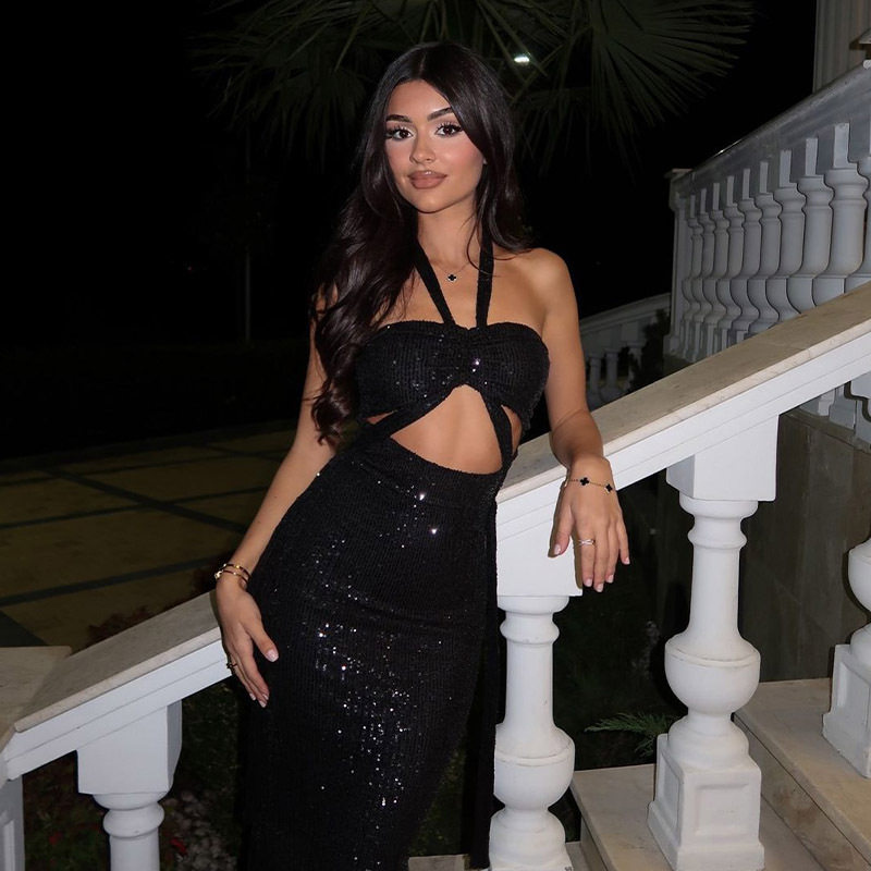 Backless Halter Bodycon Dress Sexy Hollow Out High Waist Sequined Evening Party or Cocktail Wear Wholesale Available