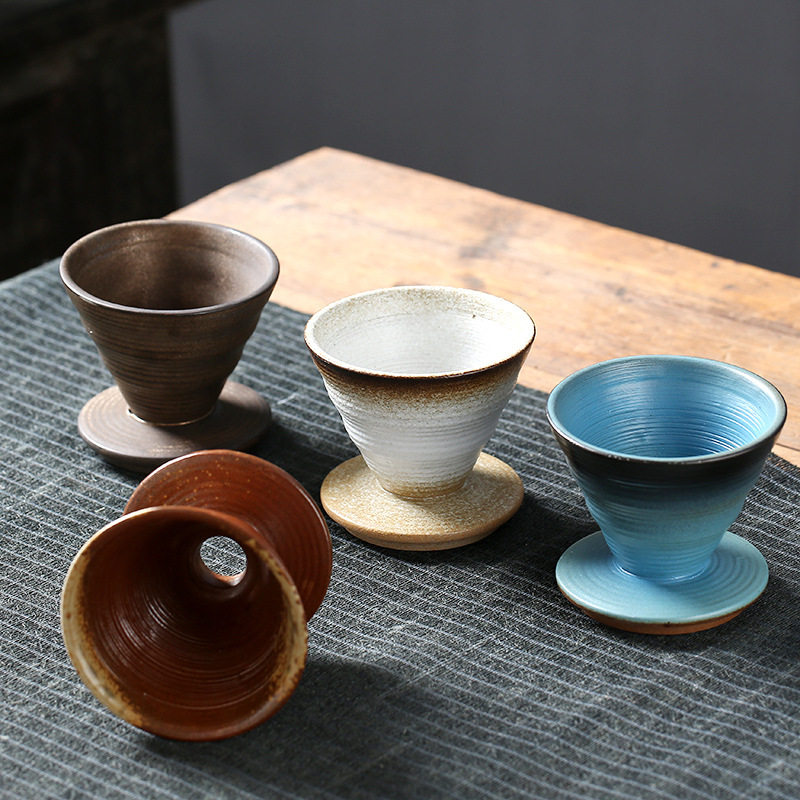 Ceramic filter bowl Filter stoneware kiln tapered spiral pattern funnel filter drip hand coffee set
