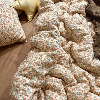 Factory Outlet Maternal and Infant Grade Cotton Double-layer Yarn Striped Plaid Simple Four-piece Cotton Gauze Dormitory Three-piece Set