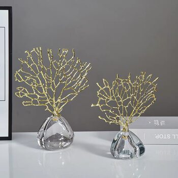 Cross-Border Light Luxury Plant Alloy Money Tree Ornaments High-End Creative Transparent Crystal Niche Crafts Wholesale Factory