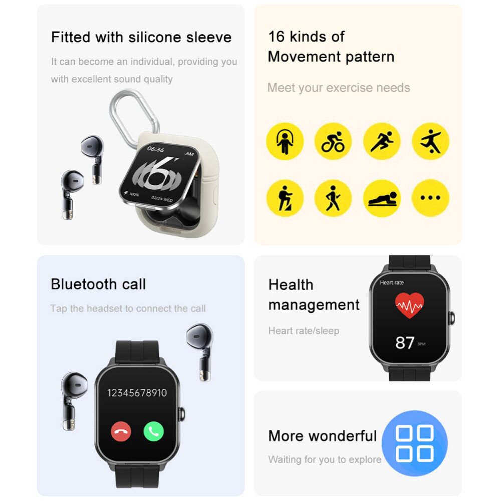 In-Ear Bluetooth Headphones Bt5.3 Flip-Top Square-Screen Tws Smart Watch Two-In-One D8Pro Sports