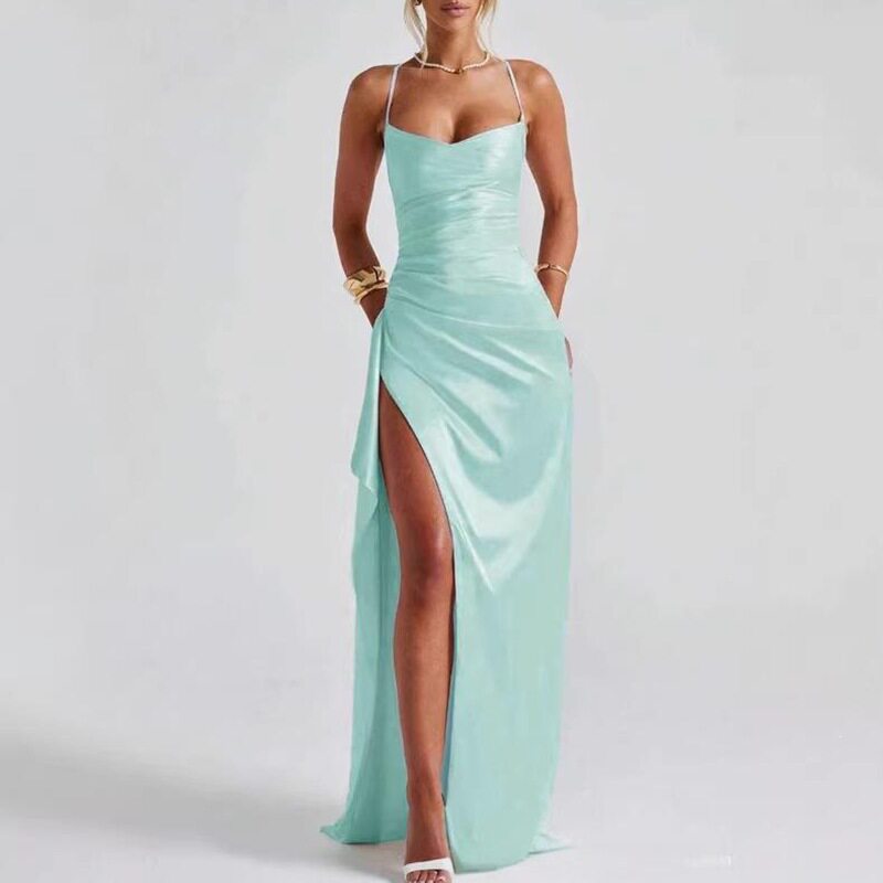 Elegant Solid Color Split Hem Cami Dress Spring Collection Fashionable Womens Apparel Wholesale Available