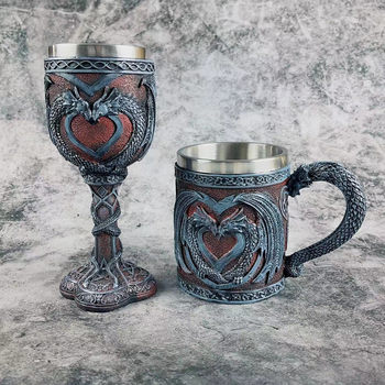 European and American Double Dragon Goblet Medieval Dungeons and Dragons Cup Creative European Retro Cup American Beer Cup