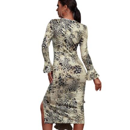 Elegant Leopard Print Bodycon Dress Long Sleeve Fashionable Chic Design Perfect for Parties and Events Wholesale