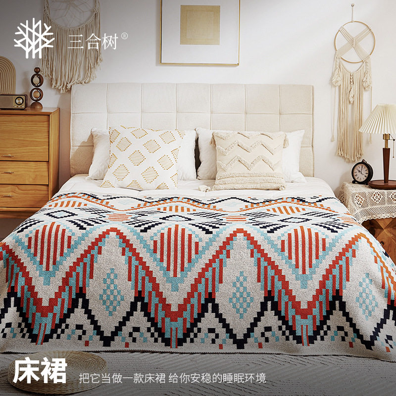 Bohemian Style Hotel Bed End Blanket Office Nap Blanket Air Conditioning Sofa Cover Blanket Knitted Sofa Blanket