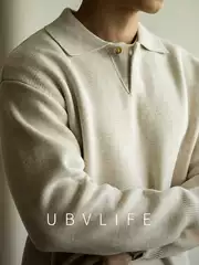 Old Money Style Mixed-Color Yarn Half-Open Collar Seagull Collar Knit Sweater for Men, 2026 Spring Lazy Warm Casual Sweater