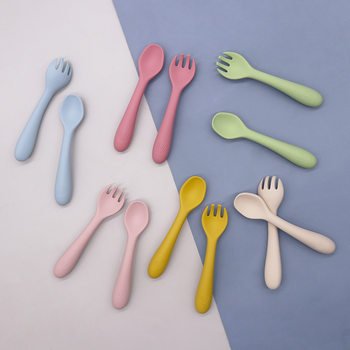 Factory direct baby upgrade silicone soft fork spoon children's feeding tableware baby learning to eat training tableware
