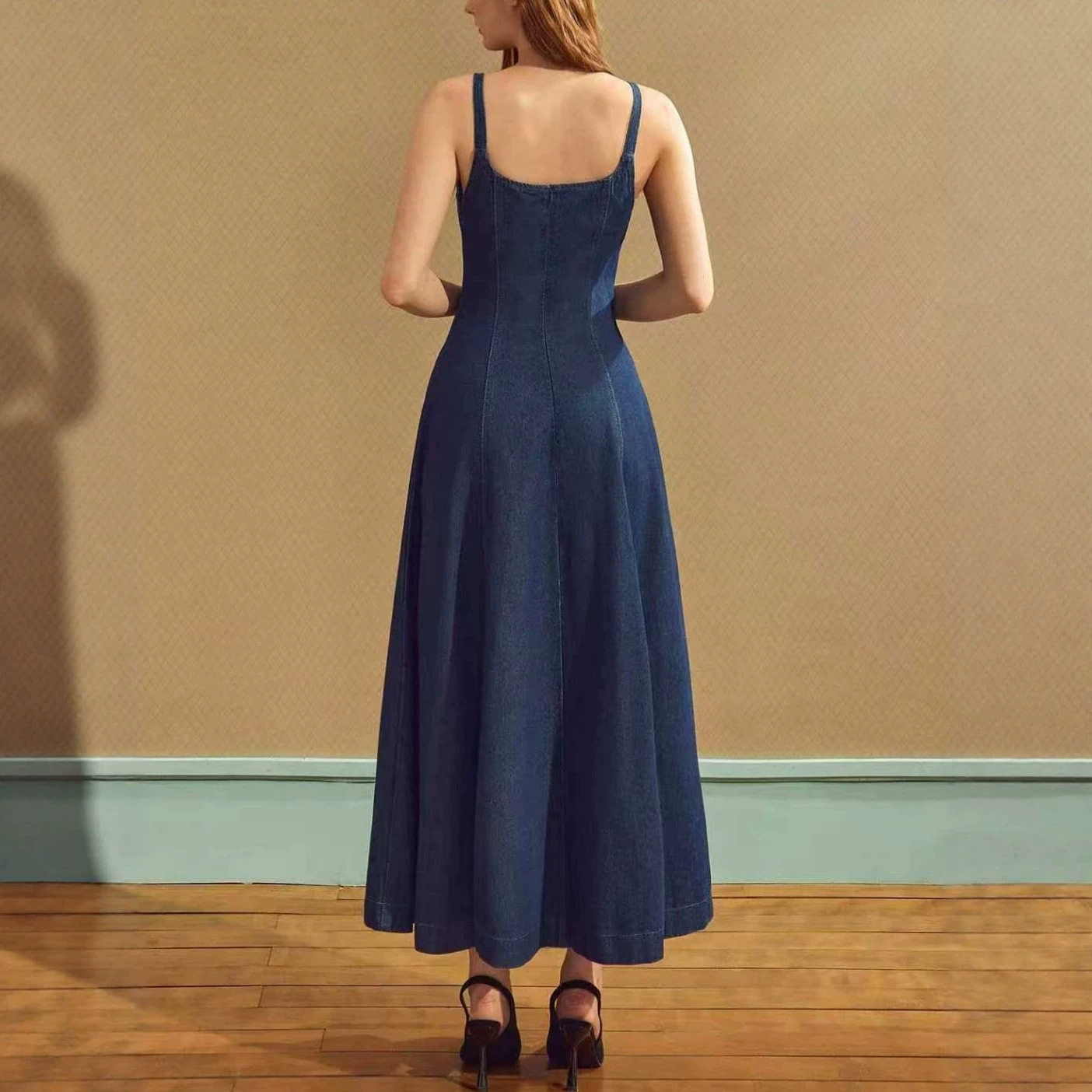 Elegant Casual Summer Denim Maxi Dress for Women Adjustable Straps Comfortable Fit Versatile Style Ready to Ship