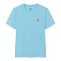 European size t-shirt lake blue orange label