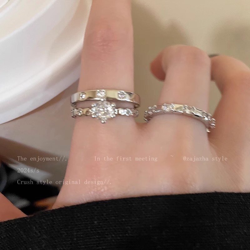 Korean Style Explosive Exquisite Simple Zircon Ring Women's Opening Adjustable Dieting Finger Ring Light Luxury Niche Simple Ring Ring Ring