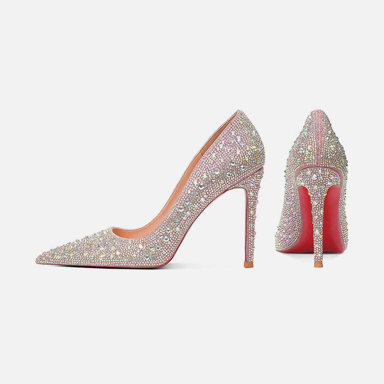 Red Bottom High Heels for Women 2025 New Style Rhinestone Beautiful Sexy Main Wedding Dress Pointed Toe Stiletto Crystal Bridal Wedding Shoes for Women