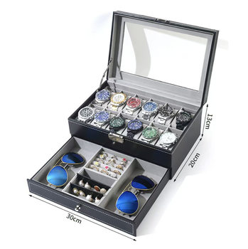 High-Quality Watch Box Double-Layer 12-Position Tempered Glass Skylight Watch Earrings Bracelet Jewelry Jewelry Storage Box