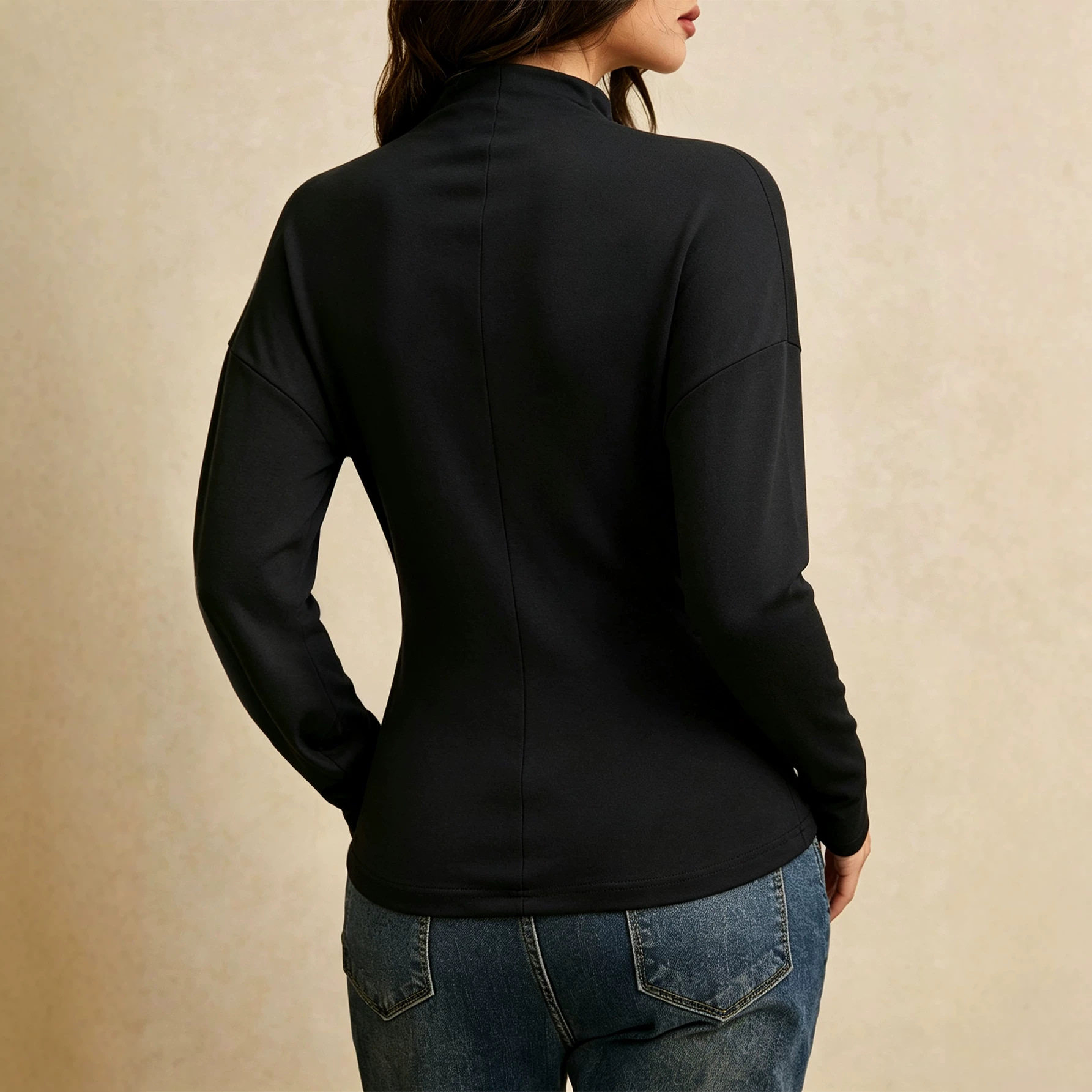 Long Sleeve Turtleneck Top Metal Button Detail Ruched Design Slim Fit Autumn Winter Fashion Wholesale Available