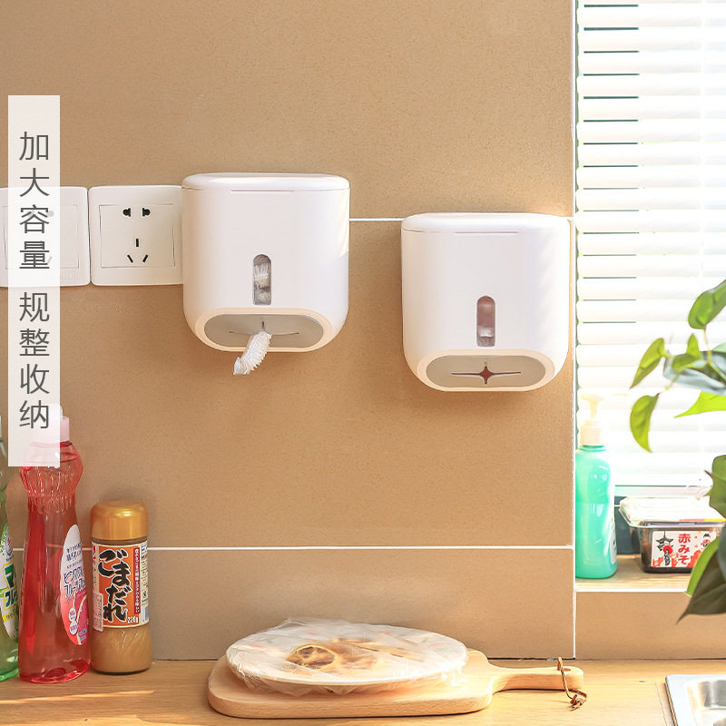 Disposable plastic wrap bathroom cap storage box wall-mounted withdrawable household non-perforated fresh-keeping bag cover refrigerator and kitchen